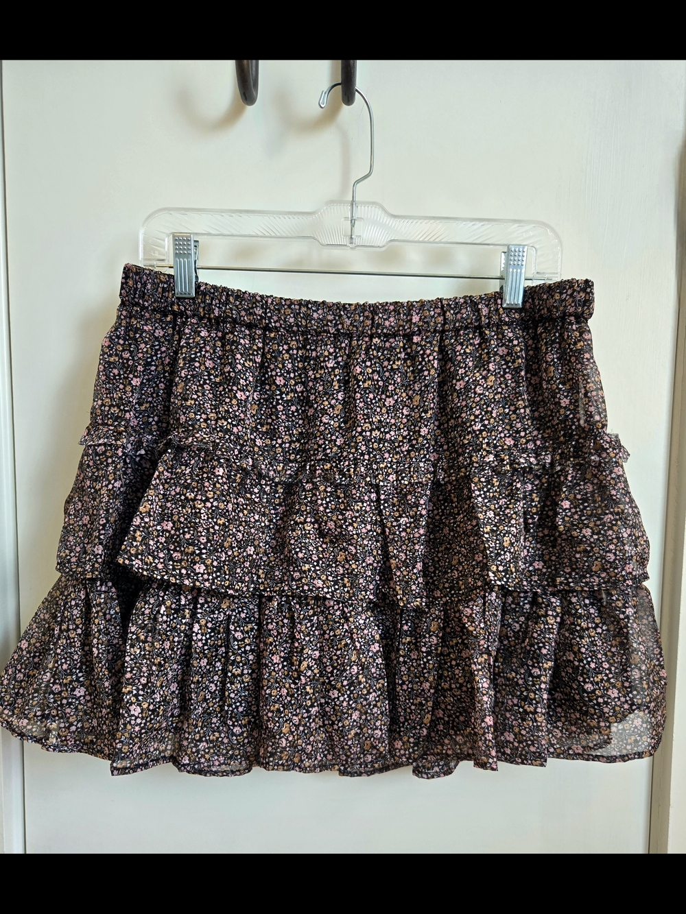 Saltwater Luxe Dark Ditsy Floral Tiered Ruffle Mini Skirt Boho
